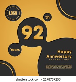 92 Years Anniversary template design. Golden Anniversary, vector illustration.