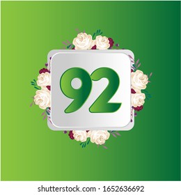 92 Years anniversary. Vector design greeting card with decorative floral for celebration