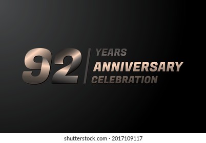 92 years gold anniversary celebration logotype, anniversary banner vector, isolated on black background