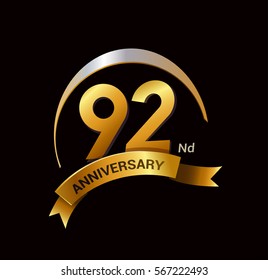92 years golden anniversary logo celebration with ring and ribbon.