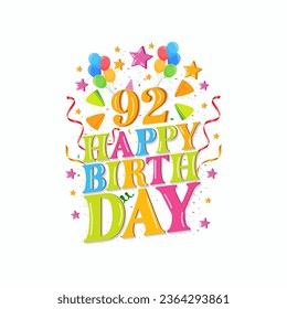 92 years happy birthday logo with balloons, vector illustration 92nd Birthday Celebration design