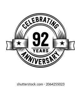 92 years logo design template. 92nd anniversary vector and illustration.