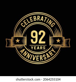 92 Jahre Logo-Design-Vorlage. 92. Jubiläum, Vektorgrafik und Illustration.