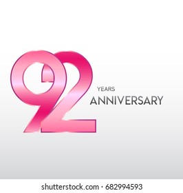92 years pink anniversary. with overlapping number. for business, corporate, wedding, love, valentine logo celebration
