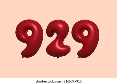 929 3d number balloon made of realistic metallic air balloon 3d rendering. 3D Red helium balloons for sale decoration Party Birthday, Celebrate anniversary, Wedding Holiday. Vector illustration
