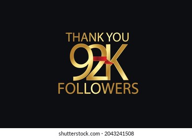 92K, 92.000 Followers Thank You anniversary Red logo with Tosca ribbon. For Social Medias - Vector	