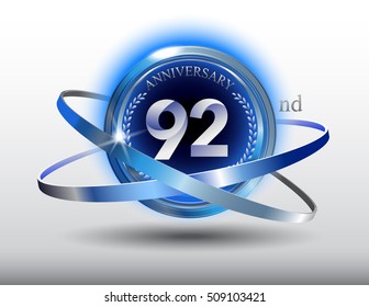 92nd anniversary with blue ring and laurel on white background