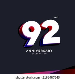 92nd Anniversary Celebration Logo Design, Number 92 Icon Vector Template.