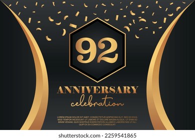 92nd Anniversary celebration Logo with  golden Colored vector design for greeting abstract illustration   