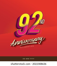 92nd anniversary celebration logotype colorful design isolated with red background and modern design.