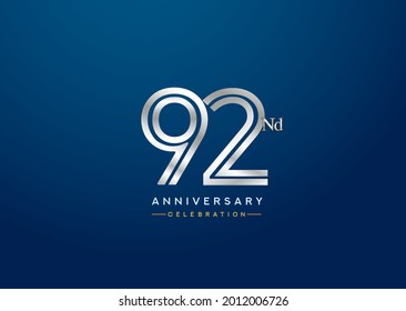 92nd anniversary celebration logotype with linked number silver color isolated on blue color. vector anniversary for celebration, invitation card, and greeting card