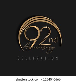92nd anniversary, design templates vector and illustrations with golden color and dark background