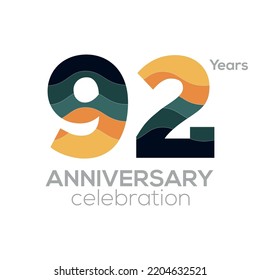 92nd Anniversary Logo Design, Number 92 Icon Vector Template.Minimalist Color Palettes