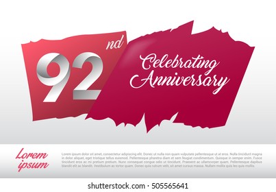 92nd anniversary logo with red abstract backgrond. design template