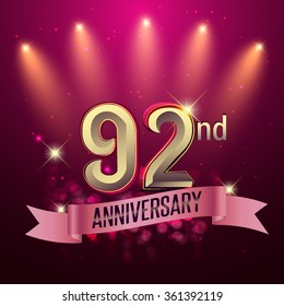 92nd Anniversary, Party poster, banner or invitation - background glowing element. Vector Illustration.
