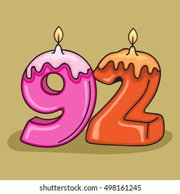 92nd Birthday Candle Number .Vector design template elements for your birthday celebration.
