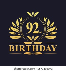 92nd Birthday Design, luxurious golden color 92 years Birthday celebration.