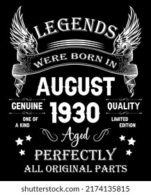 92nd Birthday Vintage Legends Born In August 1930 92 Years Old
