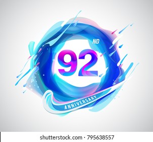 92nd colorful anniversary logo. abstract liquid color elements celebration background design