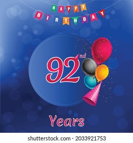 92nd  Happy Birthday celebration Invitation card design, Vector illustration design.