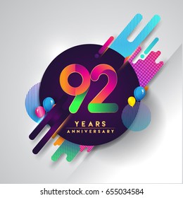 92nd years Anniversary logo with colorful abstract background, vector design template elements for invitation card and poster your birthday celebration.