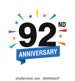 92nd Years Anniversary Logo Design Vector. Modern Illustration