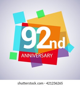 92nd years anniversary logo, vector design birthday celebration with colorful geometric isolated on white background.