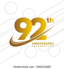 92th anniversary celebration, golden anniversary celebration logo type isolated on white background, vector illustration