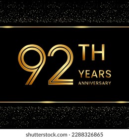 92th anniversary logo design with double line concept. Line Art style. Golden number logo. Vector Template Illustration