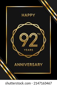 92. Jubiläumslogotype. Jubiläumsfeier-Template-Design mit goldenem Ring für Broschüren, Broschüren, Poster, Banner, Web, Einladung oder Grußkarte. Vektorgrafiken.