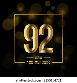92th Anniversary logotype. Anniversary celebration template design with golden ring for booklet, leaflet, magazine, brochure poster, banner, web, invitation or greeting card. Vector illustrations.