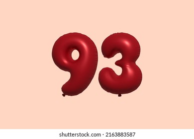 93 3d number balloon made of realistic metallic air balloon 3d rendering. 3D Red helium balloons for sale decoration Party Birthday, Celebrate anniversary, Wedding Holiday. Vector illustration