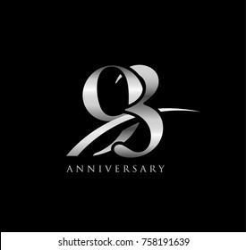 93 anniversary elegance silver chrome logo. linked number with swoosh on black background