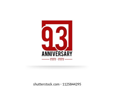 93 Anniversary logotype, simple red colored font number inside square isolated on white background