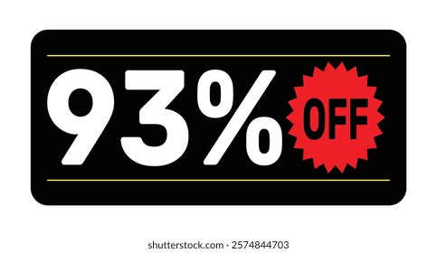 93% discount tag. icon vector Black, white and rad rectangular shape, perfect for marketing promotions