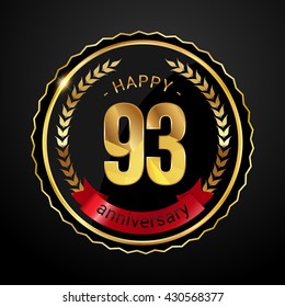 93 golden anniversary logo with red ribbon, low poly design number