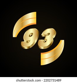 93 Goldene Zahlen. Vektorgrafik 3d-realistische Metalzeichen. Dekorative Elemente für Banner, Cover, Geburtstags- oder Jubiläumsfeier usw.