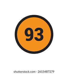 93 Number icon vector Orange Circle with Black design