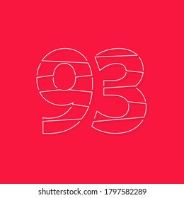 93 number, linear stroke font. Modern trendy, creative style design. 