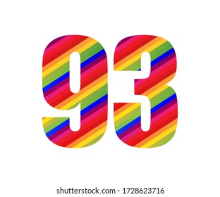 93 Number Rainbow Style Numeral Digit. Colorful Ninety Three Number Vector Illustration Design Isolated on White Background.