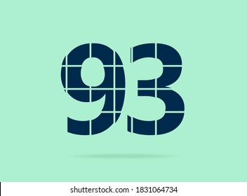 93 number, vector desing font.  Made of knife cut. For logo, brand label, design elements, corporate identity, application & more. IsolatedEps10 illustration