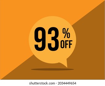 93% off. Banner with ninety three percent discount on a yellow square balloon.  