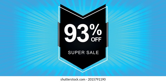 93% off. A blue banner with a ninety-three percent discount on a black balloon for mega offers.