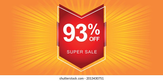 93% off. Orange banner with ninety-three percent discount on a red balloon for mega offers.