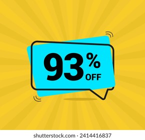 93% OFF sale. Coupon of Discount Price. Discount promotion. Banner for Ninety three percent off offers. Yellow and blue Design Template Concept. Vector illustration.