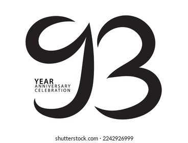 93 year anniversary celebration black color logotype vector, 93 number design, 93th Birthday invitation, logo number design vector illustration, graphic element, calligraphy font, typography logo