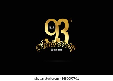 93 year anniversary celebration logotype. anniversary logo with golden color isolated on black background, vector design for celebration, invitation card, and greeting card - Vector
