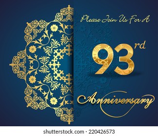 93 year anniversary celebration pattern design, 93rd anniversary decorative Floral elements, ornate background, invitation card - vector eps10