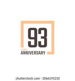 93 Year Anniversary Celebration Vector with Square Shape. Happy Anniversary Greeting Celebrates Template Design Illustration
