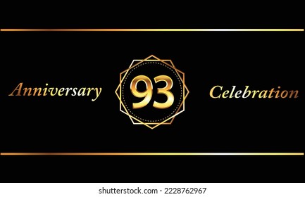 93 Year Anniversary celebration Vector Design with gold hexagonal shape. 93rd Anniversary celebration. Gold Luxury Banner of 93 Anniversary celebration.